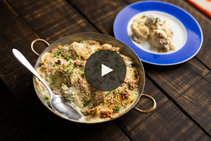 Cauliflower, Broccoli and Blue Cheese Gratin