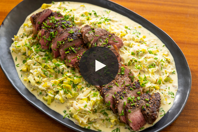 Sirloin Steak with Creamed Leeks and Shallots
