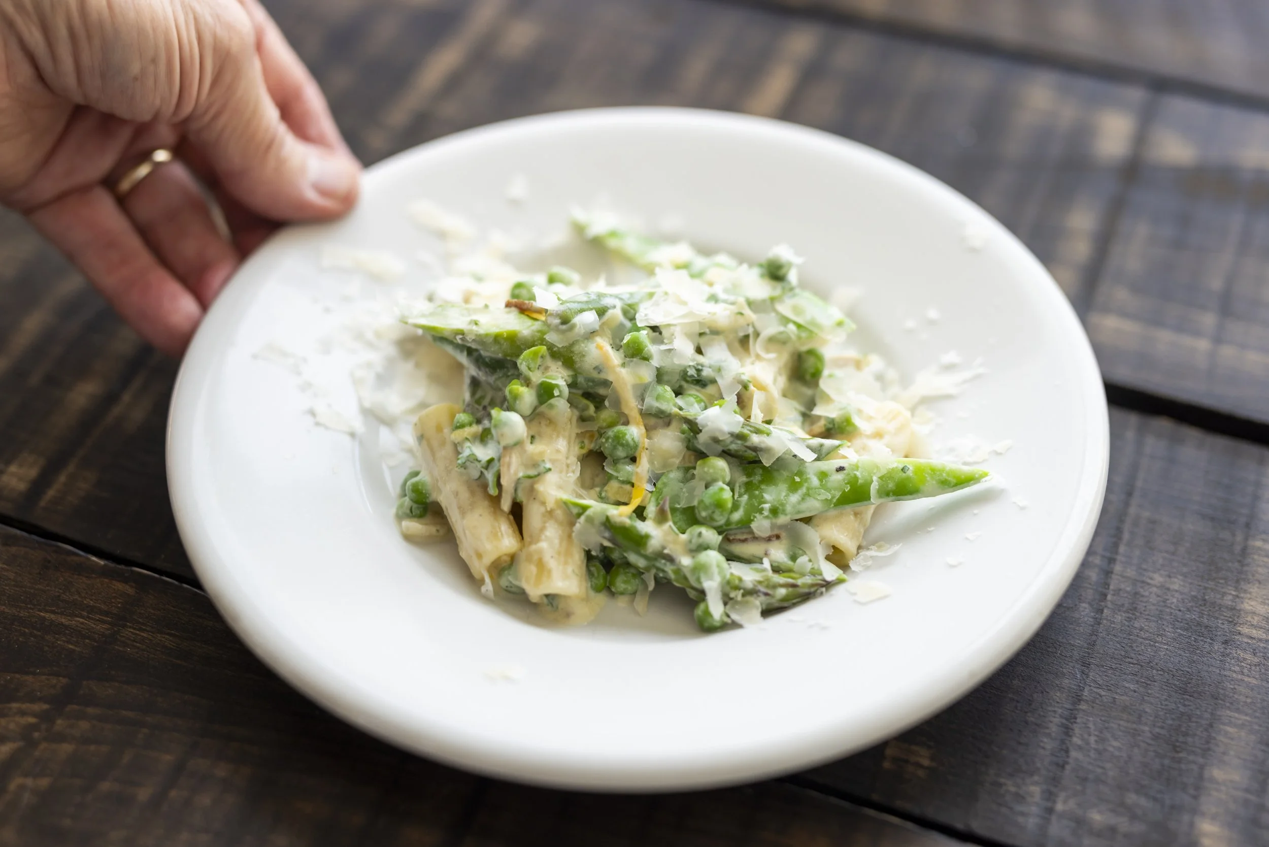 Creamy Green Vegetable and Bacon Pasta