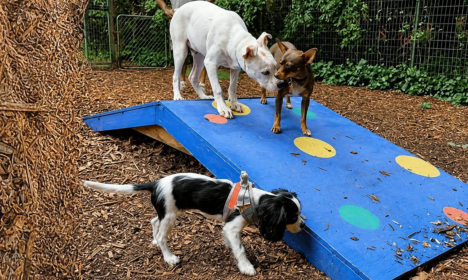 Puppies socializing during a supervised outdoor class in Milton, GA