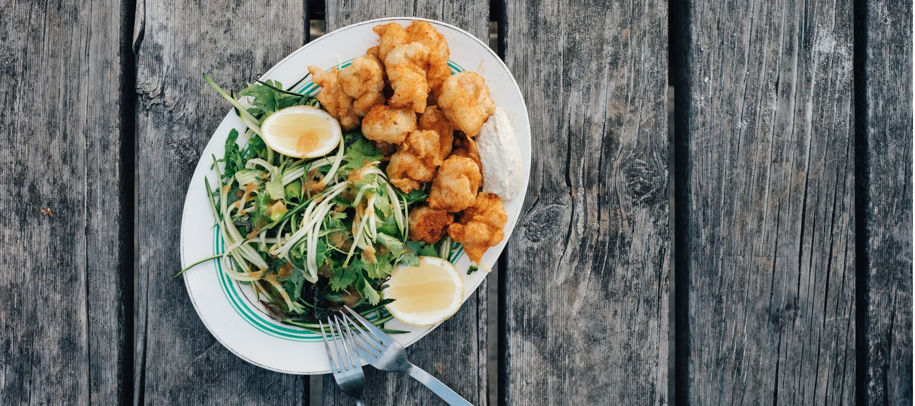 Old Bay Fried Scallops and Salad