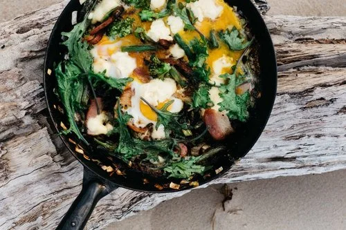 Fried Greens with Smoked Bacon & Eggs