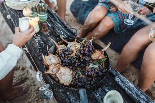Hung Pork with Lemon Leaves & Blistered Grapes
