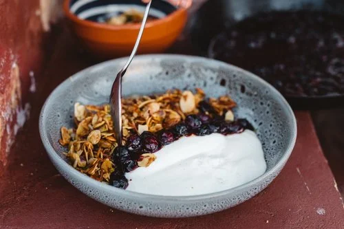Hemp Seed EVOO Granola with Yoghurt &amp; Blistered Berries