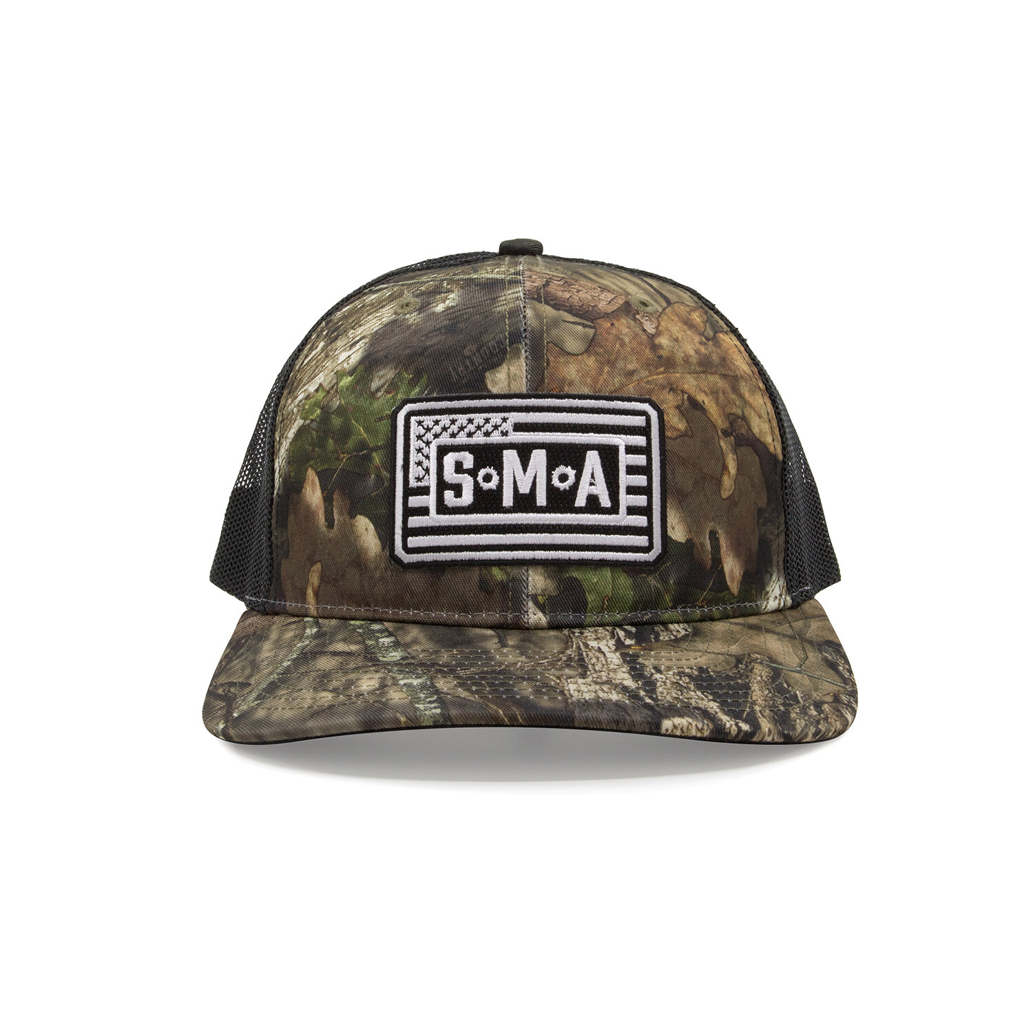 Trucker hat - SMA camo/black mesh — Strong Man