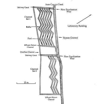 above: a diagram of the experimental stream channels at Sierra Nevada Aquatic Research Laboratory, a UC ecological field station.