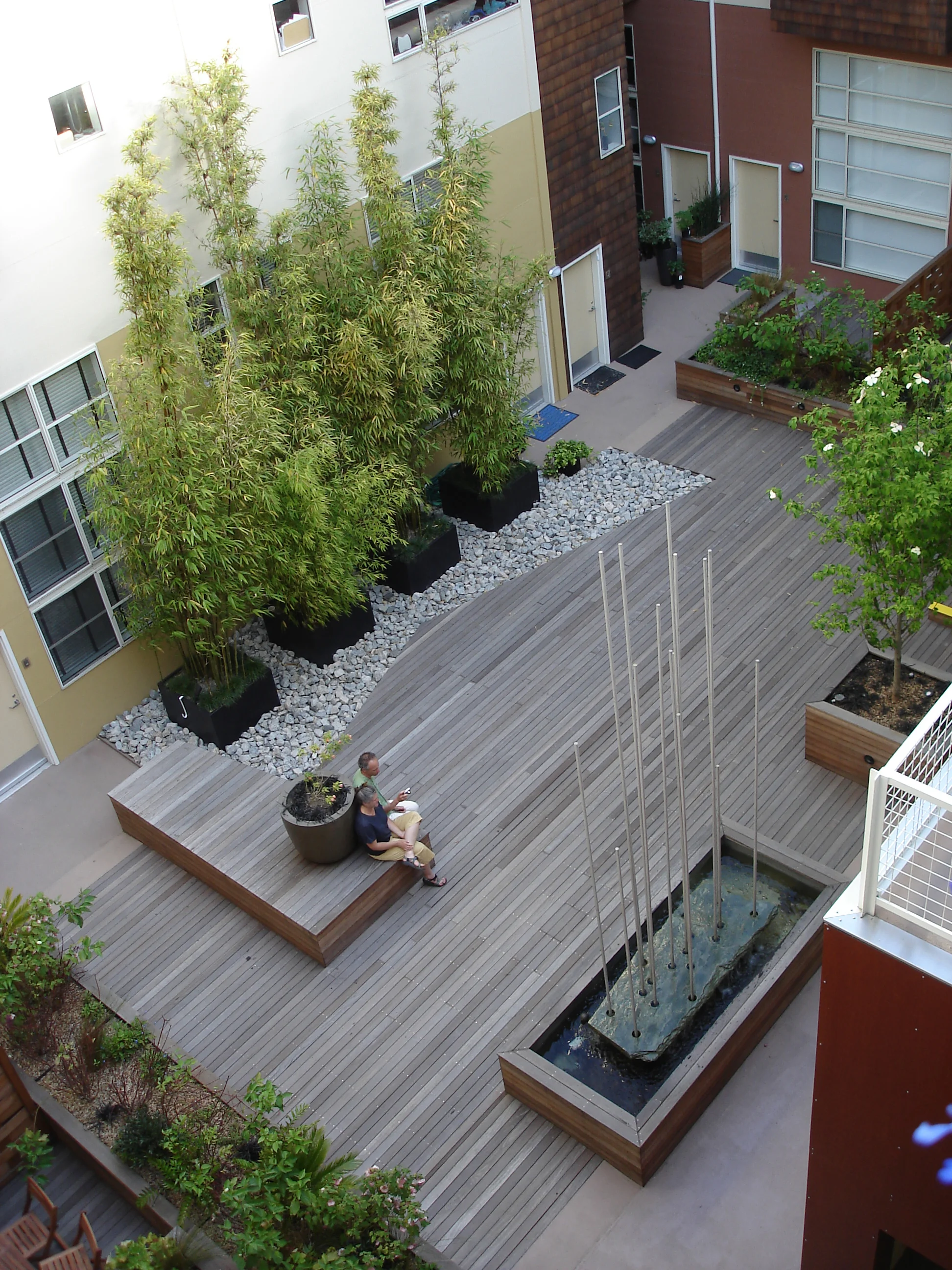 fountain, layout and plants for a San Francisco condominium courtyard
