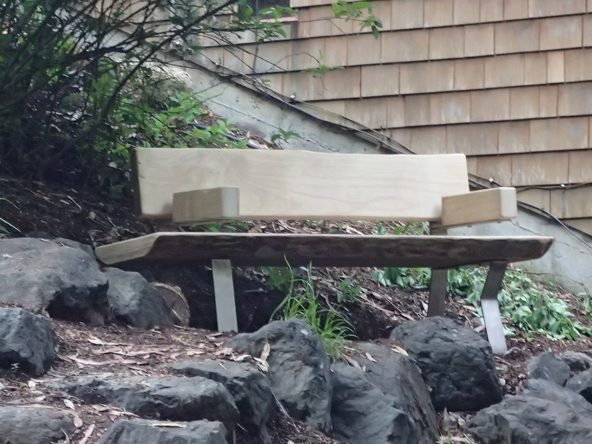 Garden Bench, stainless steel and solid unfinished pawlonia wood