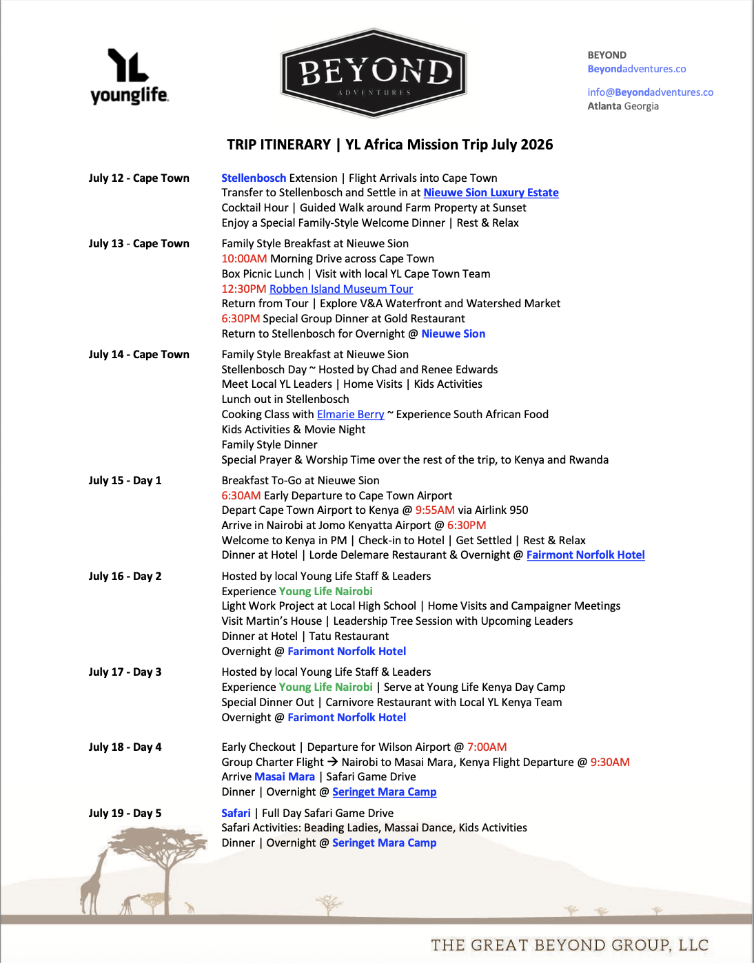 Trip Itinerary