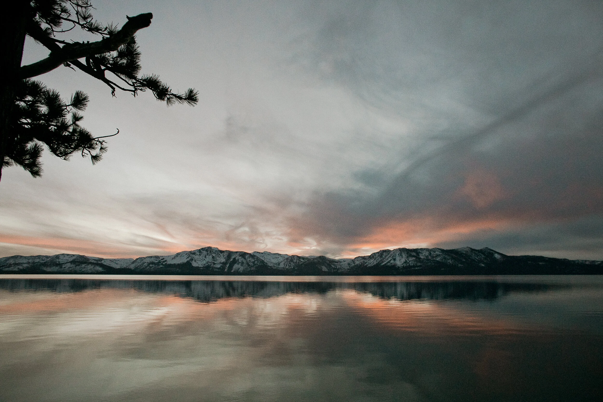 Winter Lake Tahoe at Twilight.