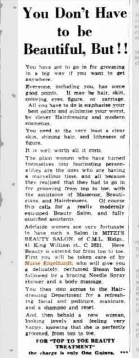 Mitzi's beauty salon Ad, 1938