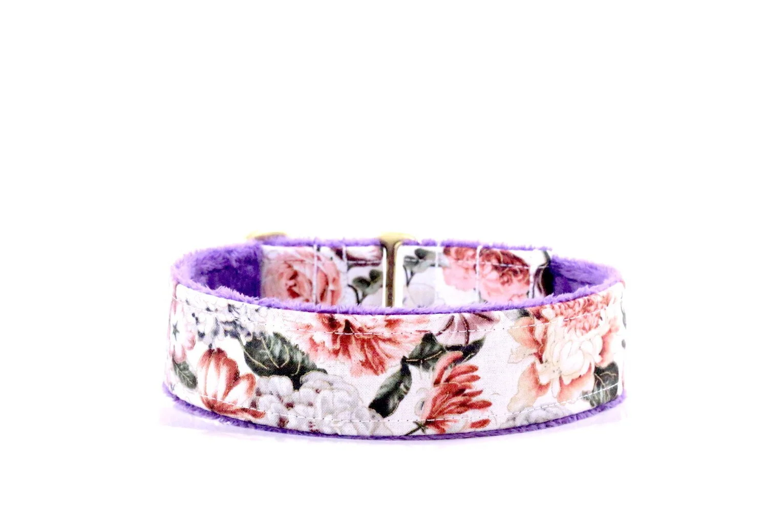 Golden Lined Peach, Mauve and White Floral on White