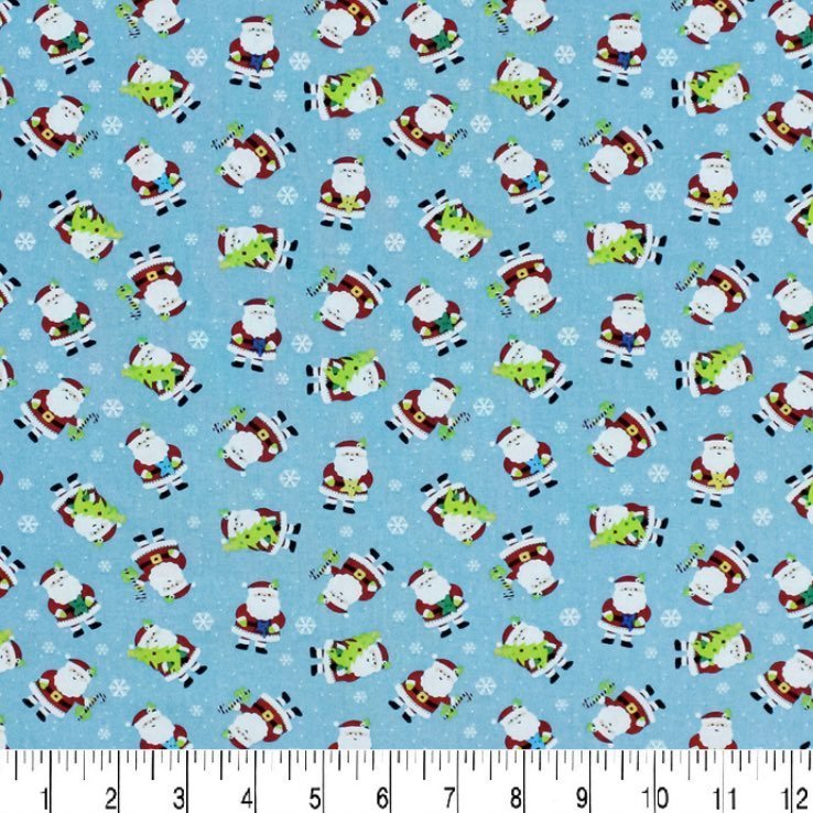 Tossed Santas on Light Blue