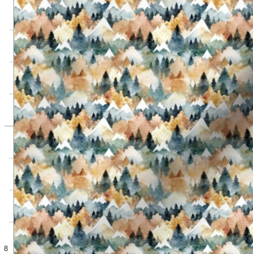 Mountains Landscape Watercolor Green and Orange