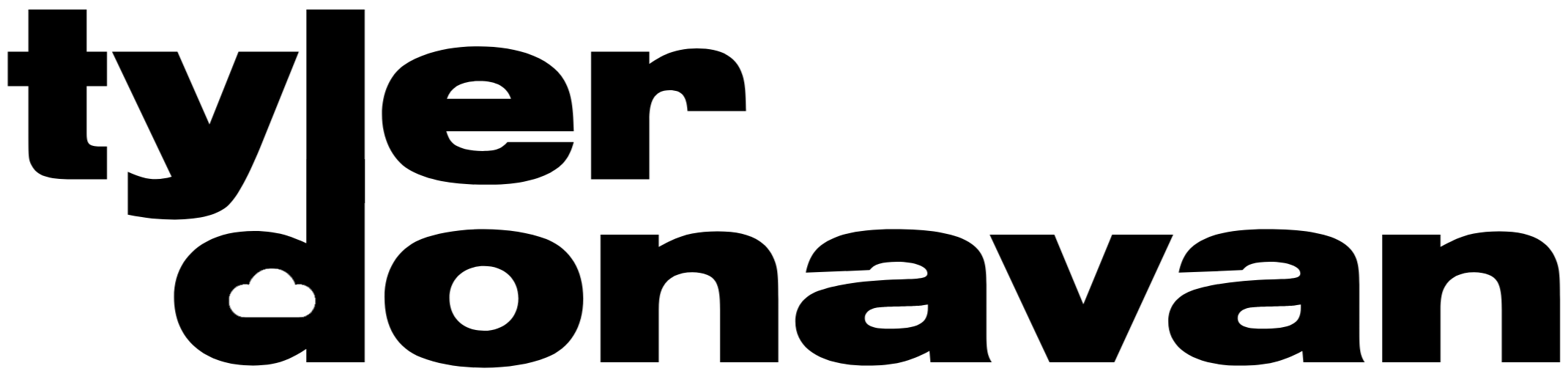 A logo wordmark for tyler donavan, with the "l" & "d" connected to the same stem, and a cloud outline inside of the "d".