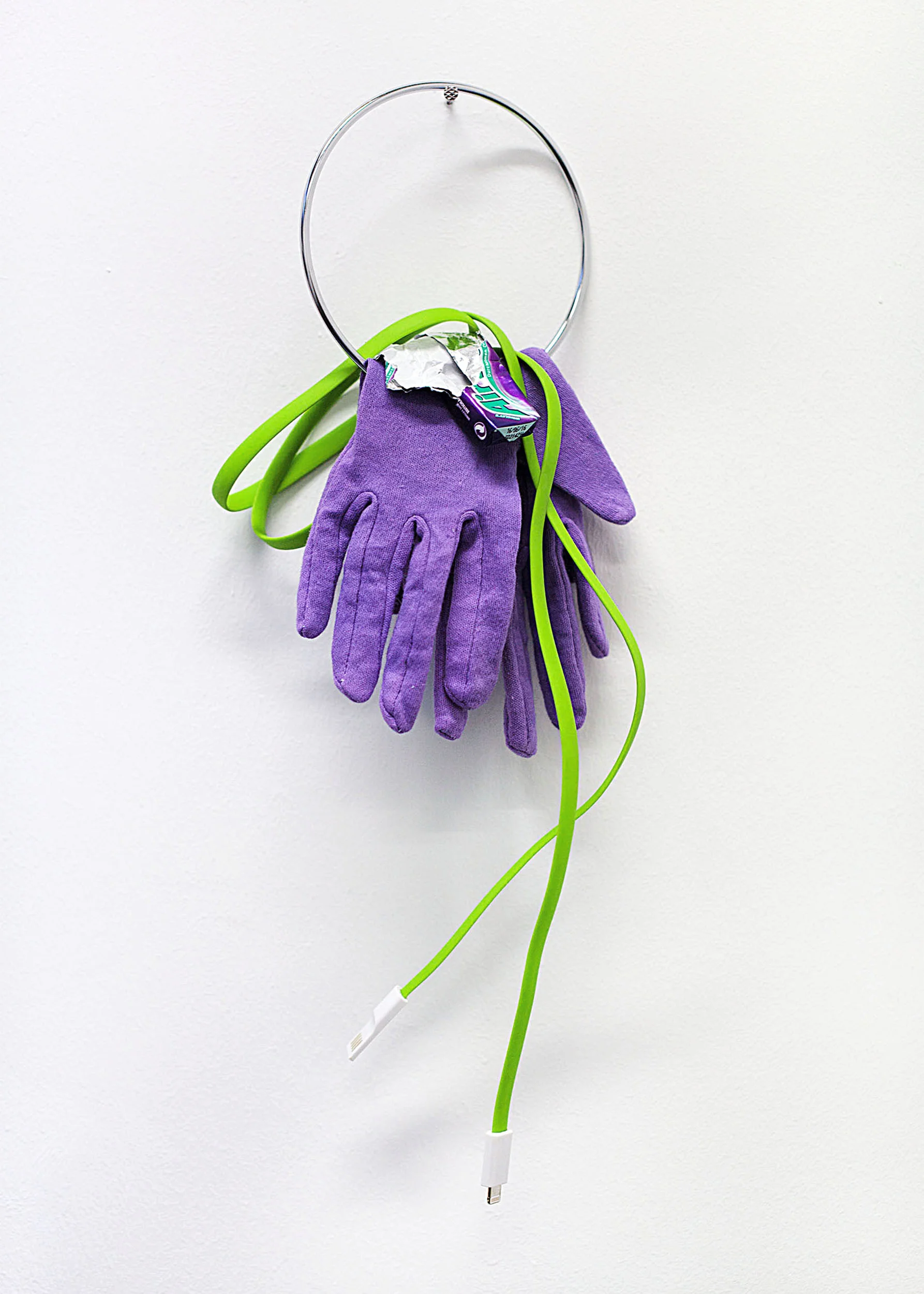 Untitled (Purple Gloves + Bright Green Charger), 2015