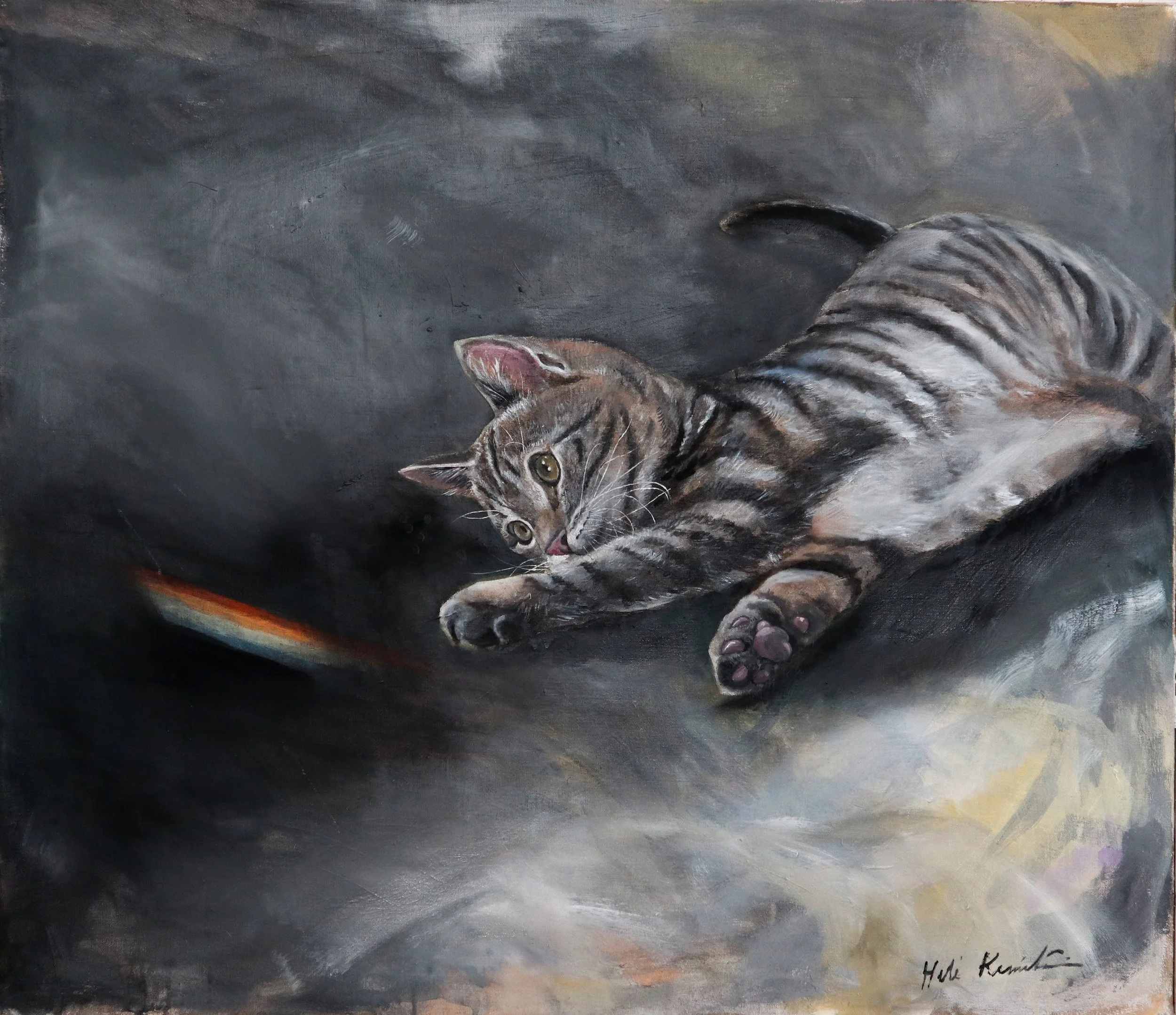 valon kajo pimeydessä, öljyväri pellavalle, 96 cm x 85 cm, 2025