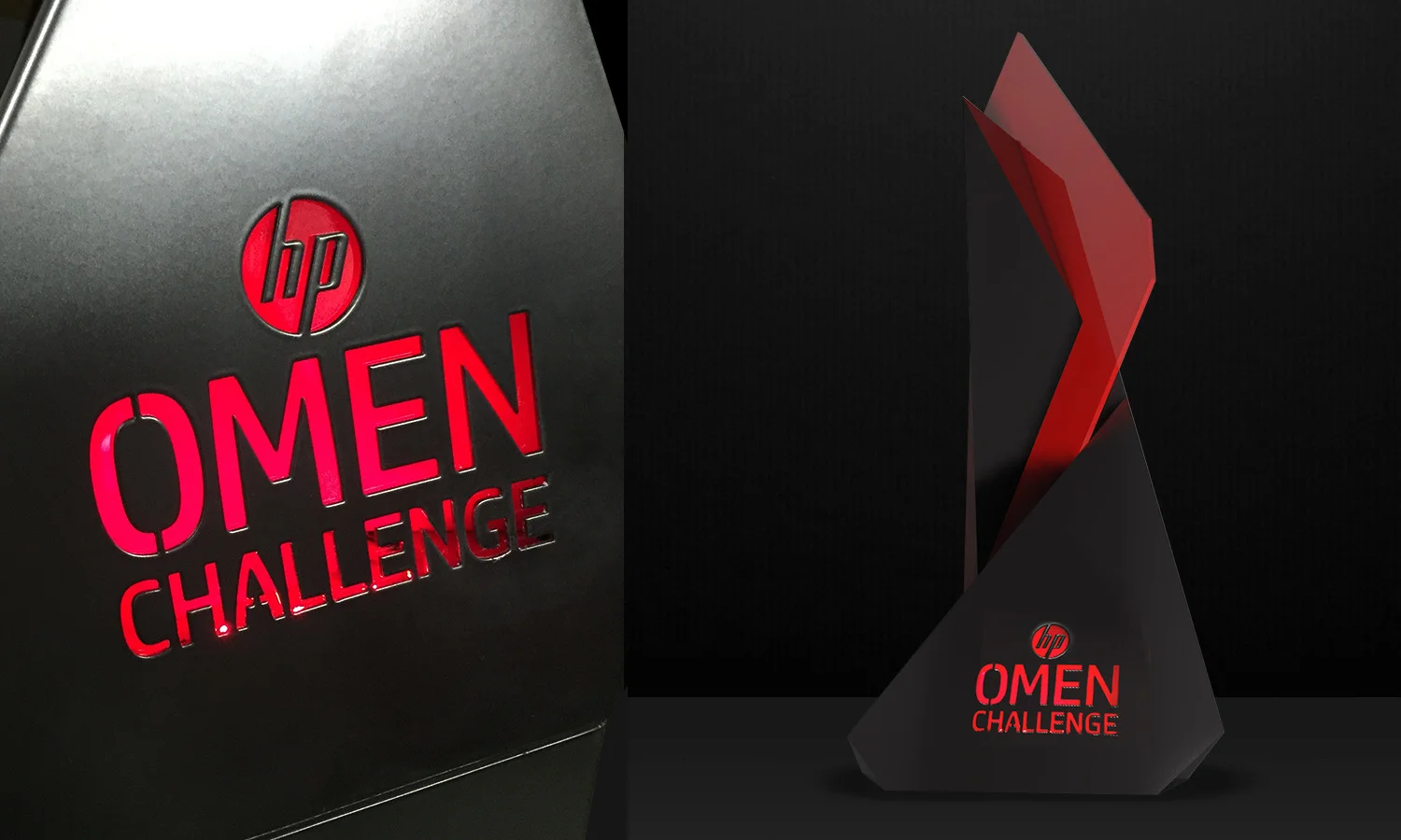 The winning team received an Omen Challenge Trophy which we designed using perspex and metal.