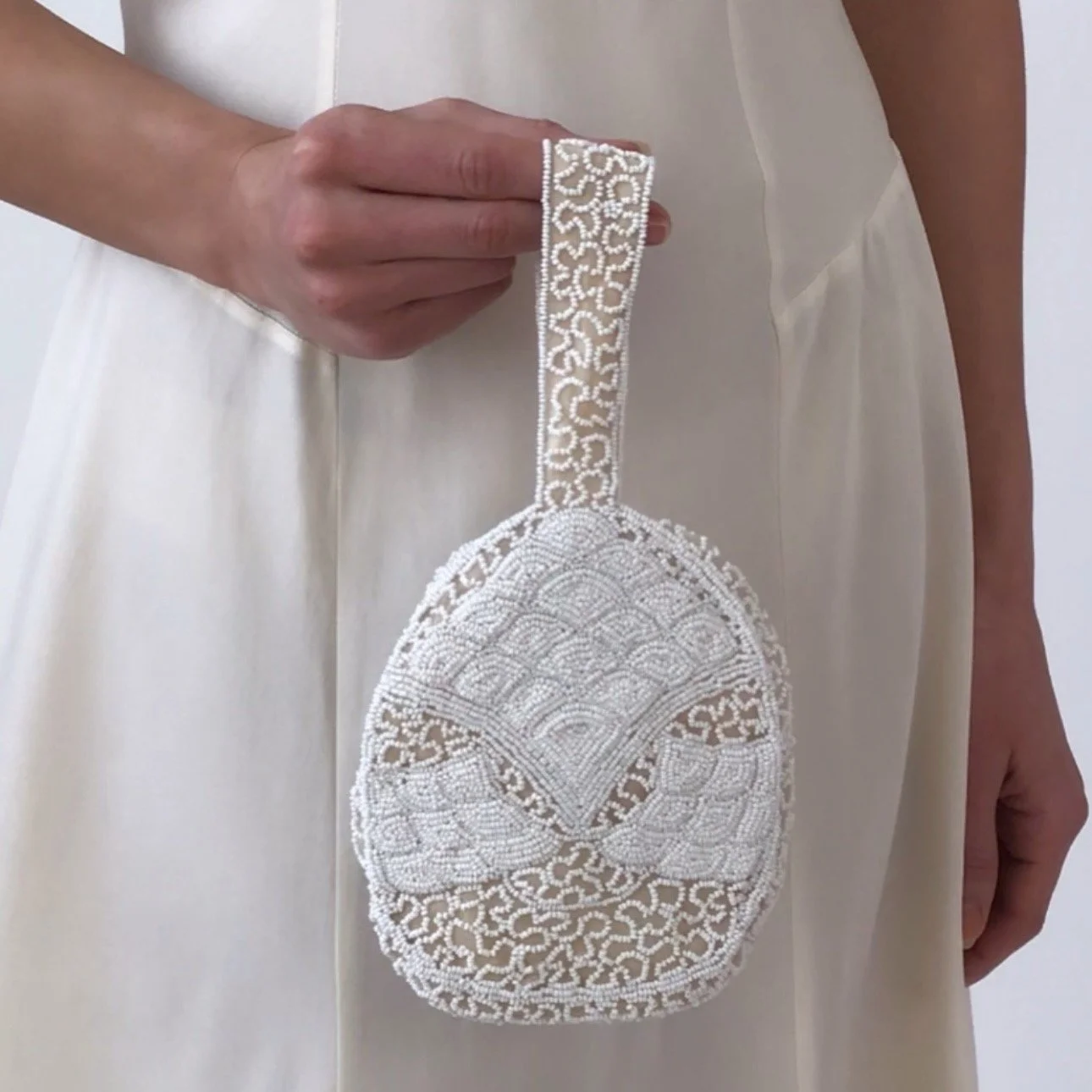 Antique White Hand Beaded Wristlet Purse