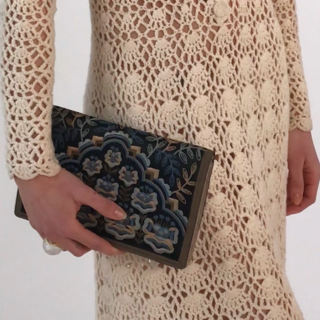 Vintage Floral Hand Embroidered Clutch Purse