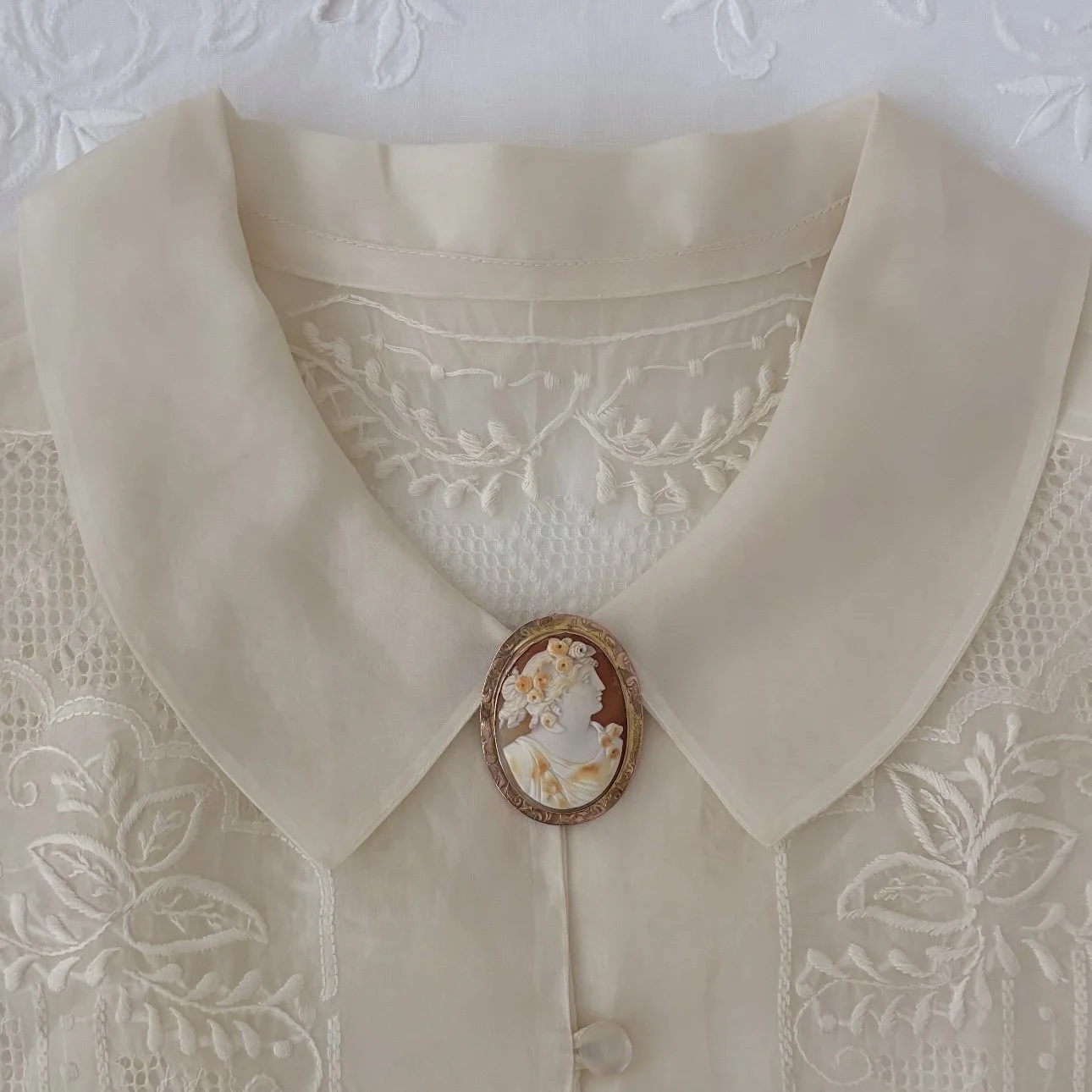 Antique Carved Shell CAMEO BROOCH Pendant 10K Rose Gold