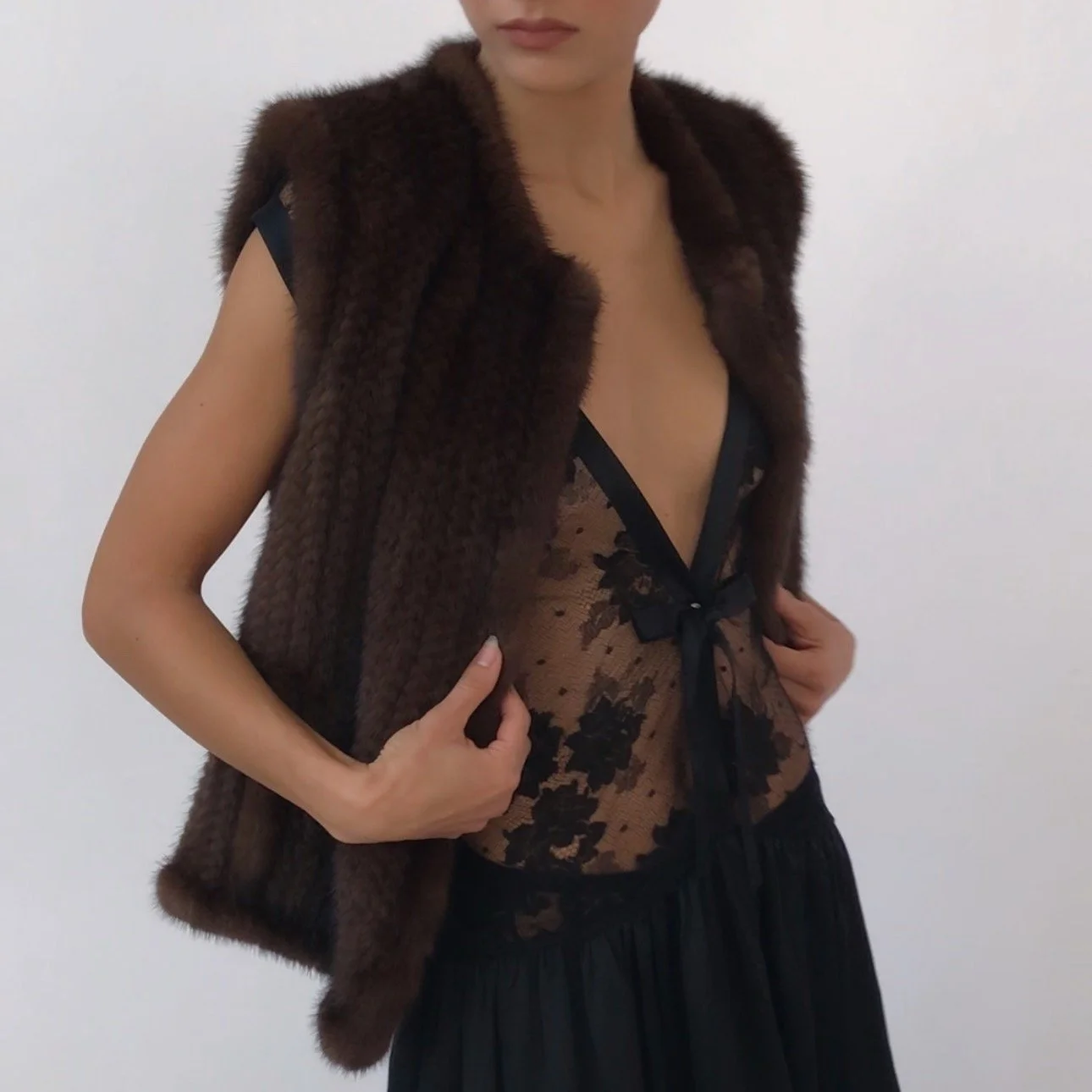 BERGDORF GOODMAN Deep Mahogany Natural Fur Gilet