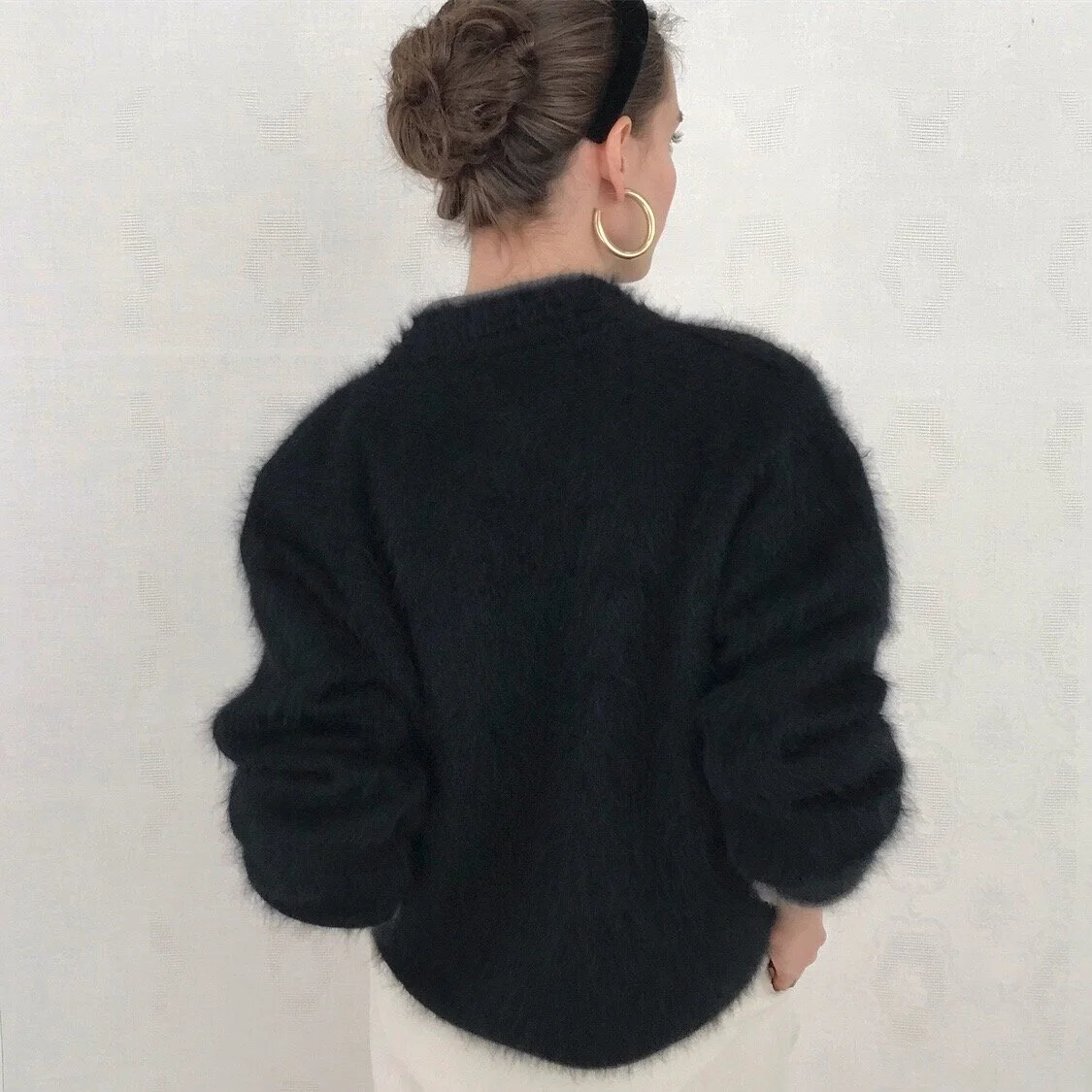 Noir Fuzzy Angora Cardigan — Esmes 
