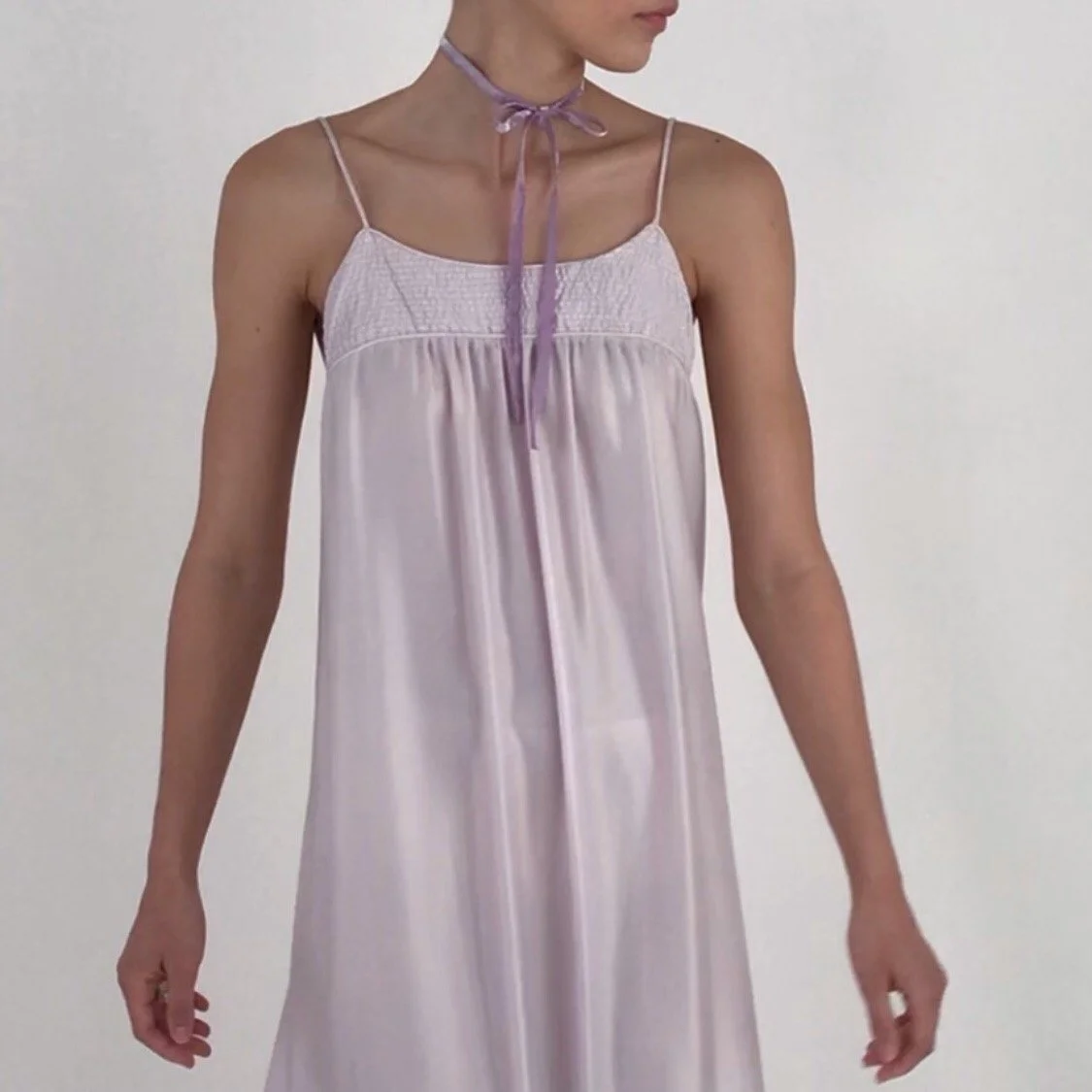 Vintage Mary McFadden Lilac Satin Bandeau Lounge Dress