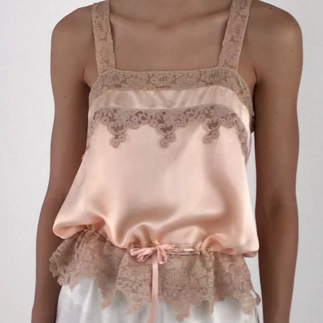 Vintage 30's Coral Blush Satin Charmeuse Lace Top