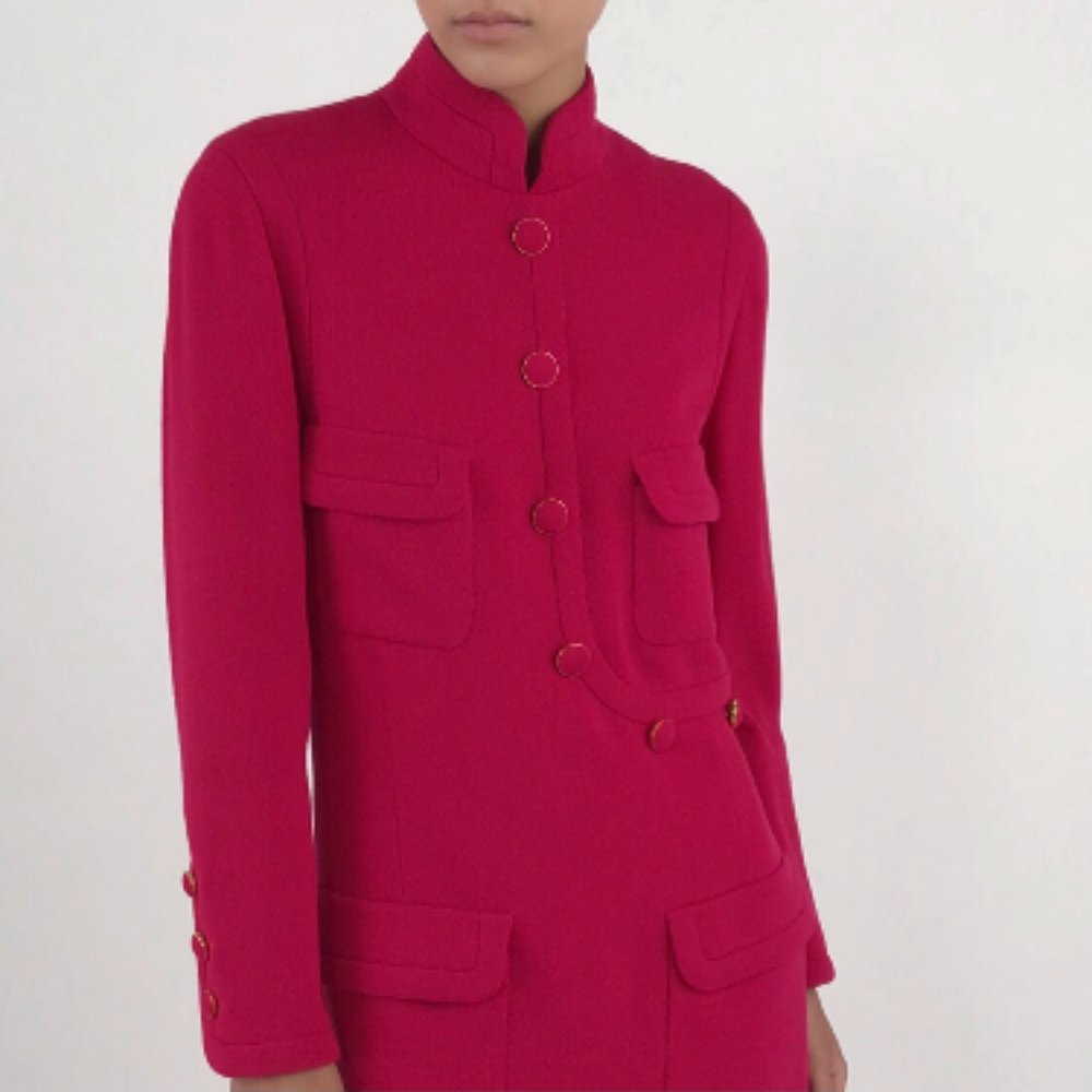 Vintage CHANEL Dark Fuchsia Pink Wool Dress 1996 — Esmes Drawer Too