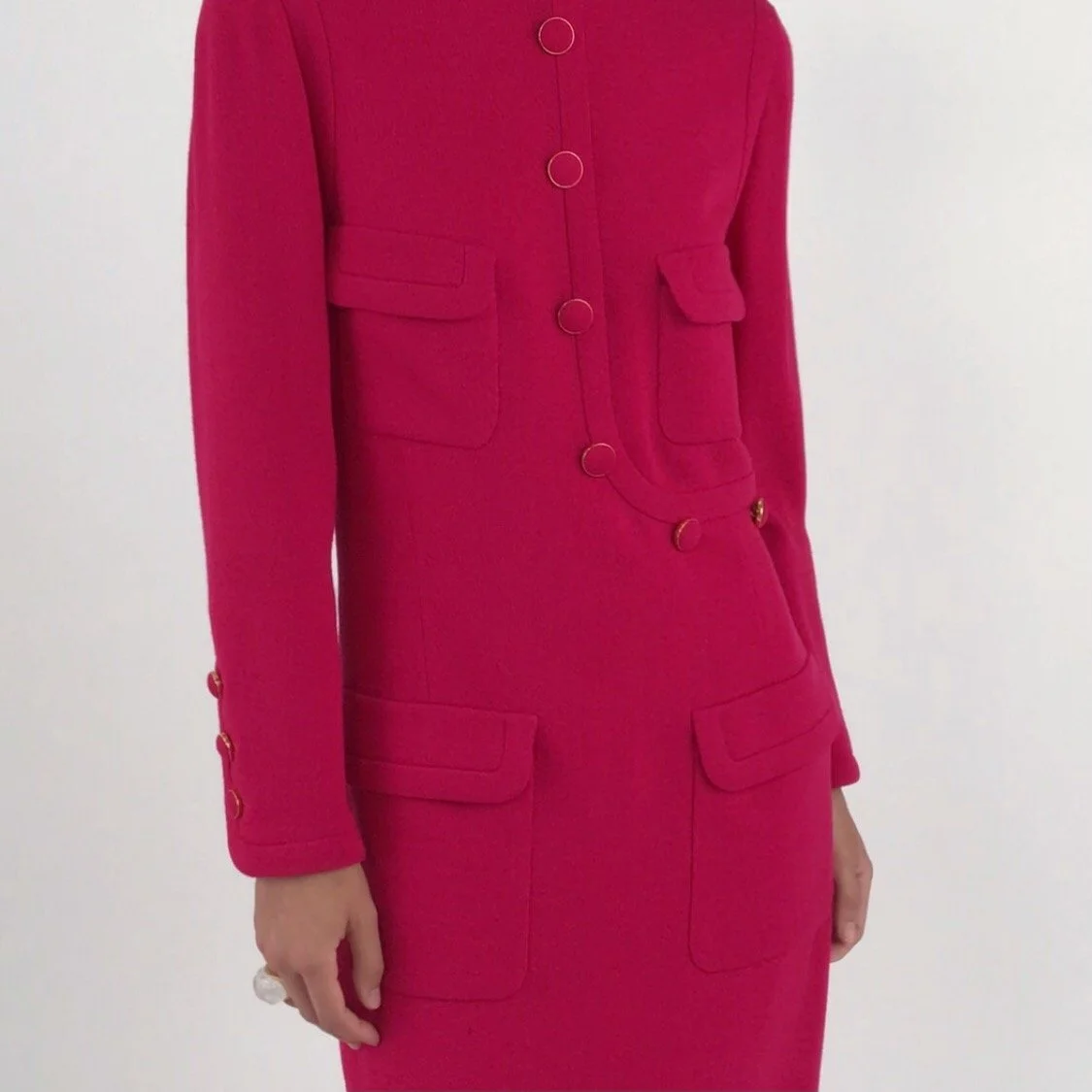 Vintage CHANEL Dark Fuchsia Pink Wool Dress 1996