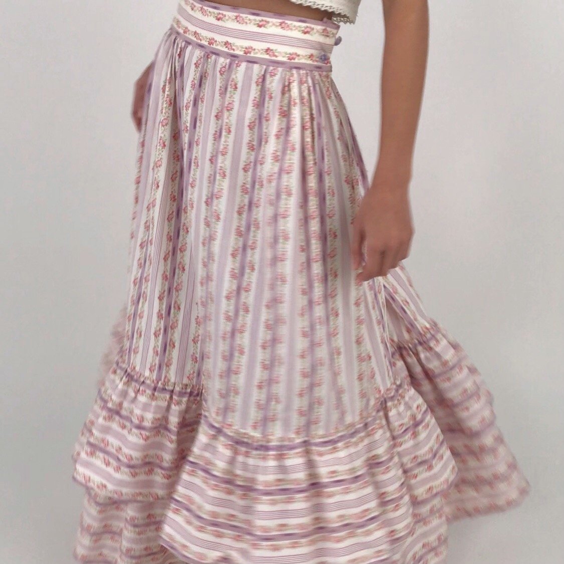 Vintage Floral Stripe Flounce Skirt