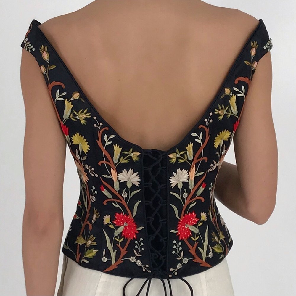 Vintage 90's Designer Floral Hand Embroidered Silk Corset Top — Esmes  Drawer Too
