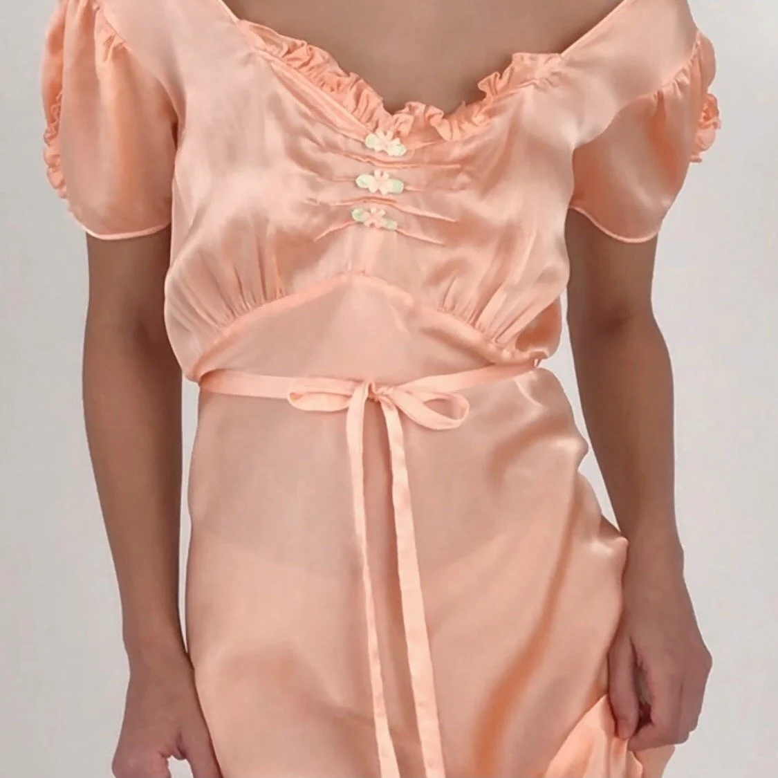 Vintage 30's Coral Silk Charmeuse Lounge Dress