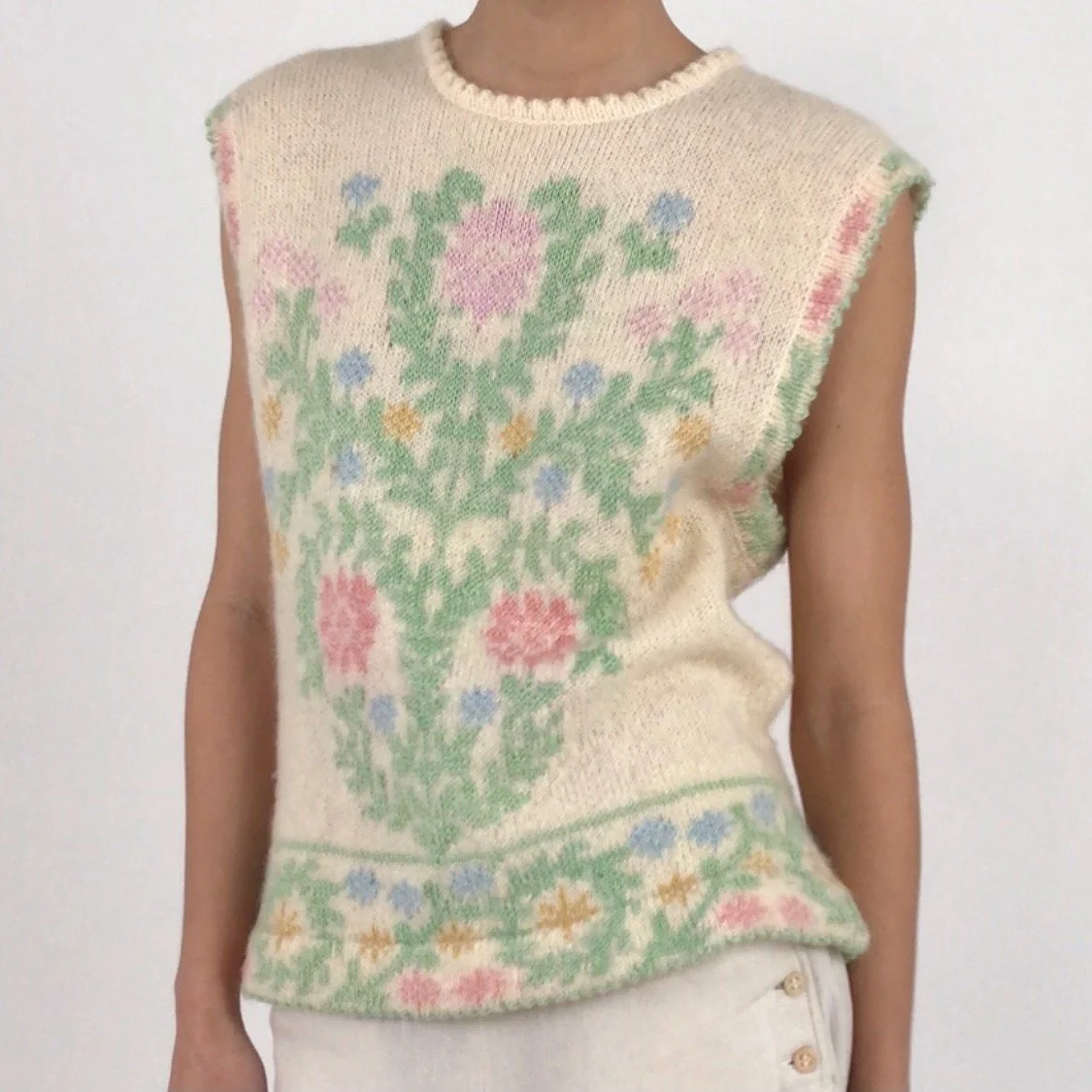 Vintage 80's Floral Wool Knit Gilet