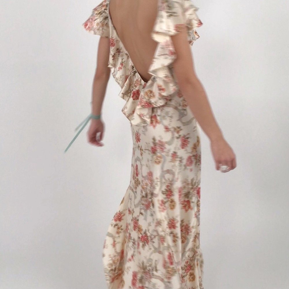 Vintage Valentino Intimo Silk Floral Peony Ruffle Lounge Dress