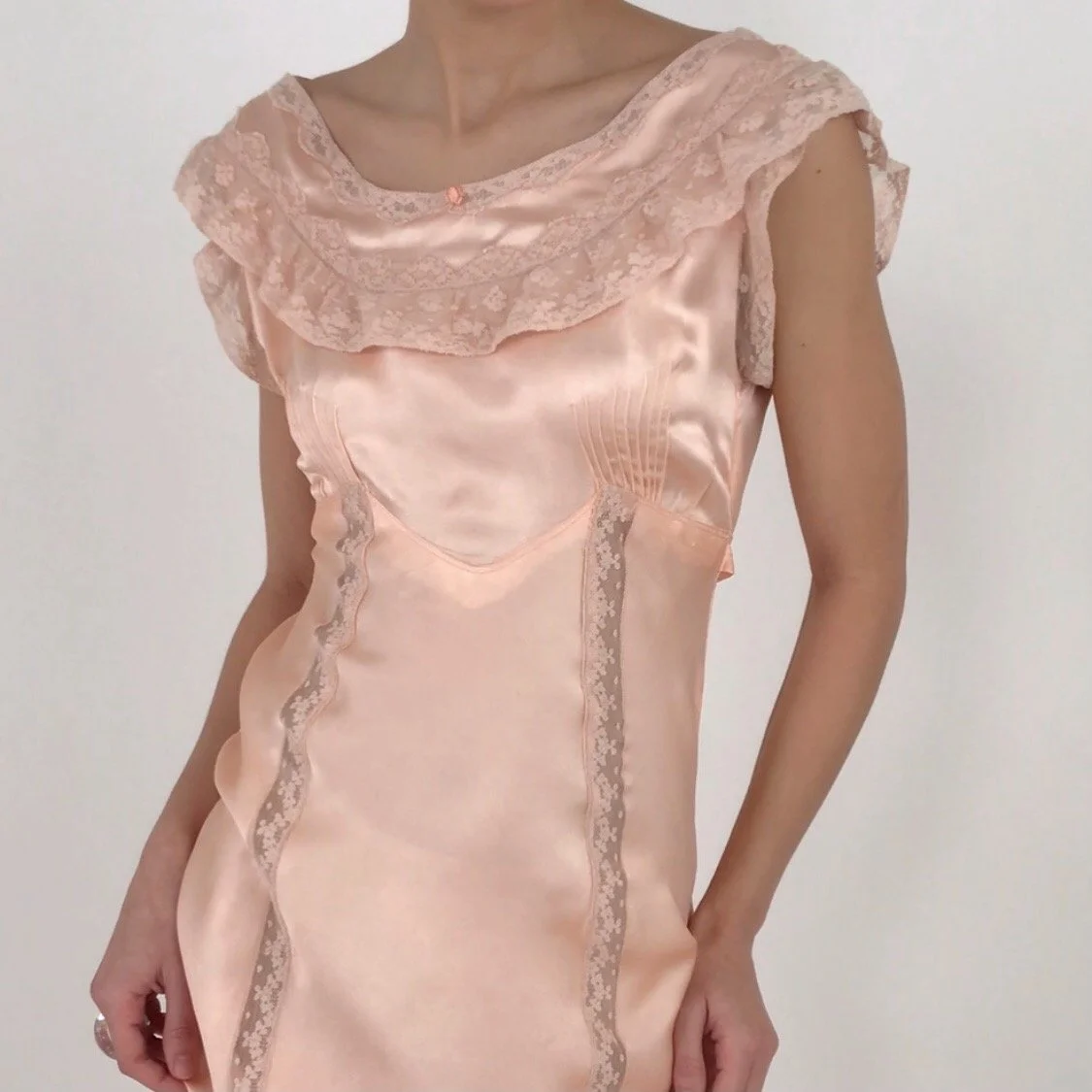 Vintage 30's Pink Coral Blush Silk Charmeuse Lounge Dress