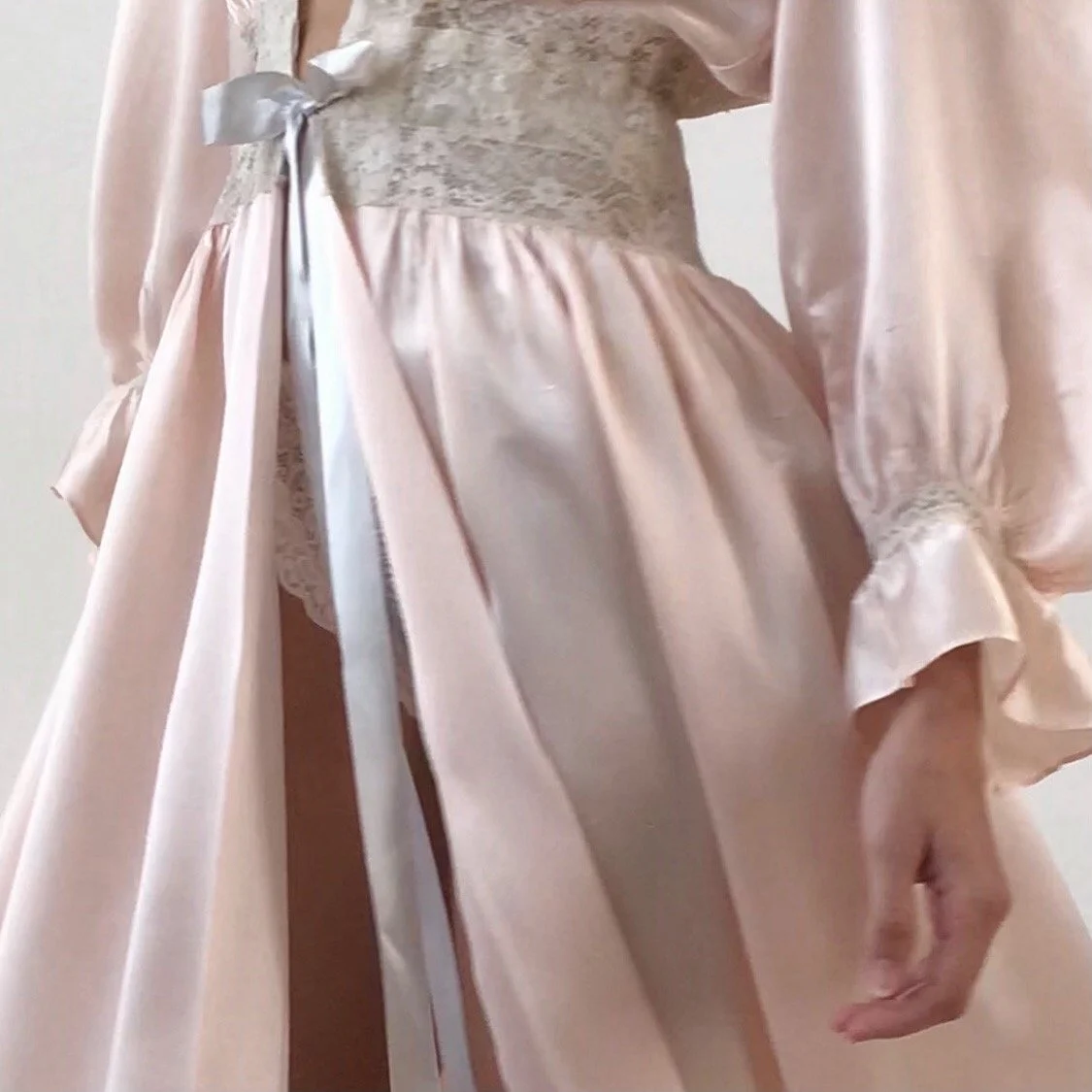 Vintage 1940's Pink Blush Satin Lace Peignoir Dressing Gown