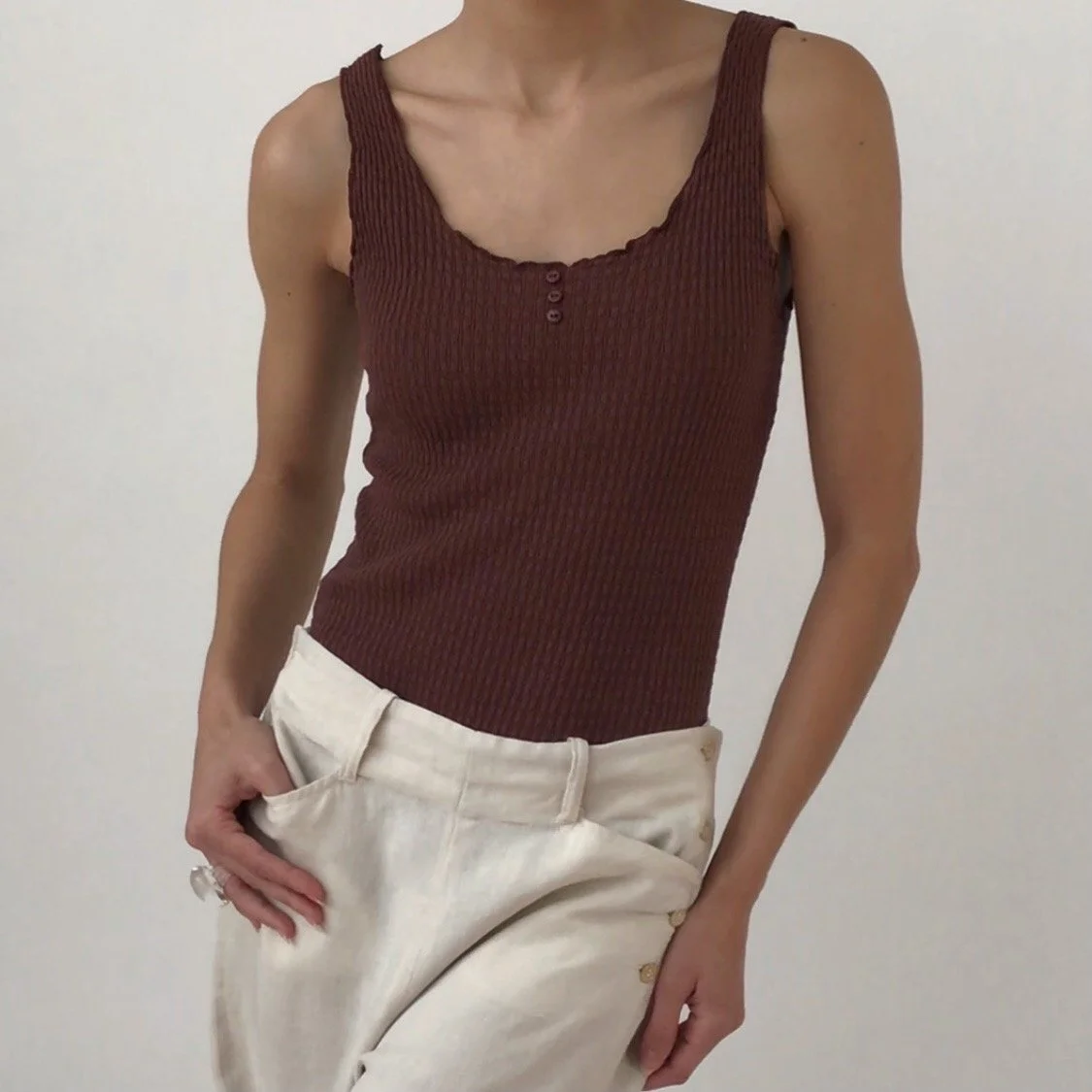 Vintage 1980's Chocolate Brown Textured Cotton Bodysuit