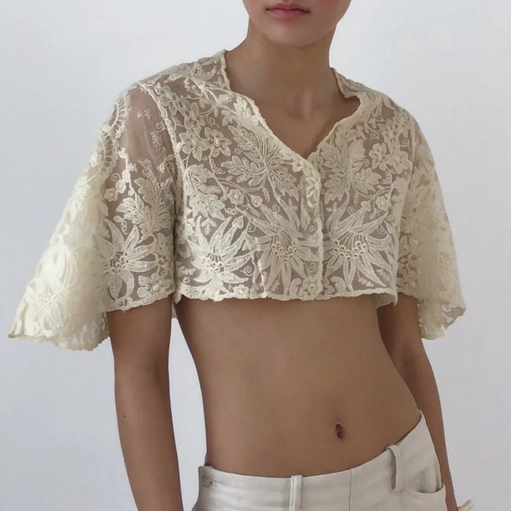 トップス FLOWER BALLOON TULLE BOLERO (CREAM) plain-tulle-topper-PT001-front