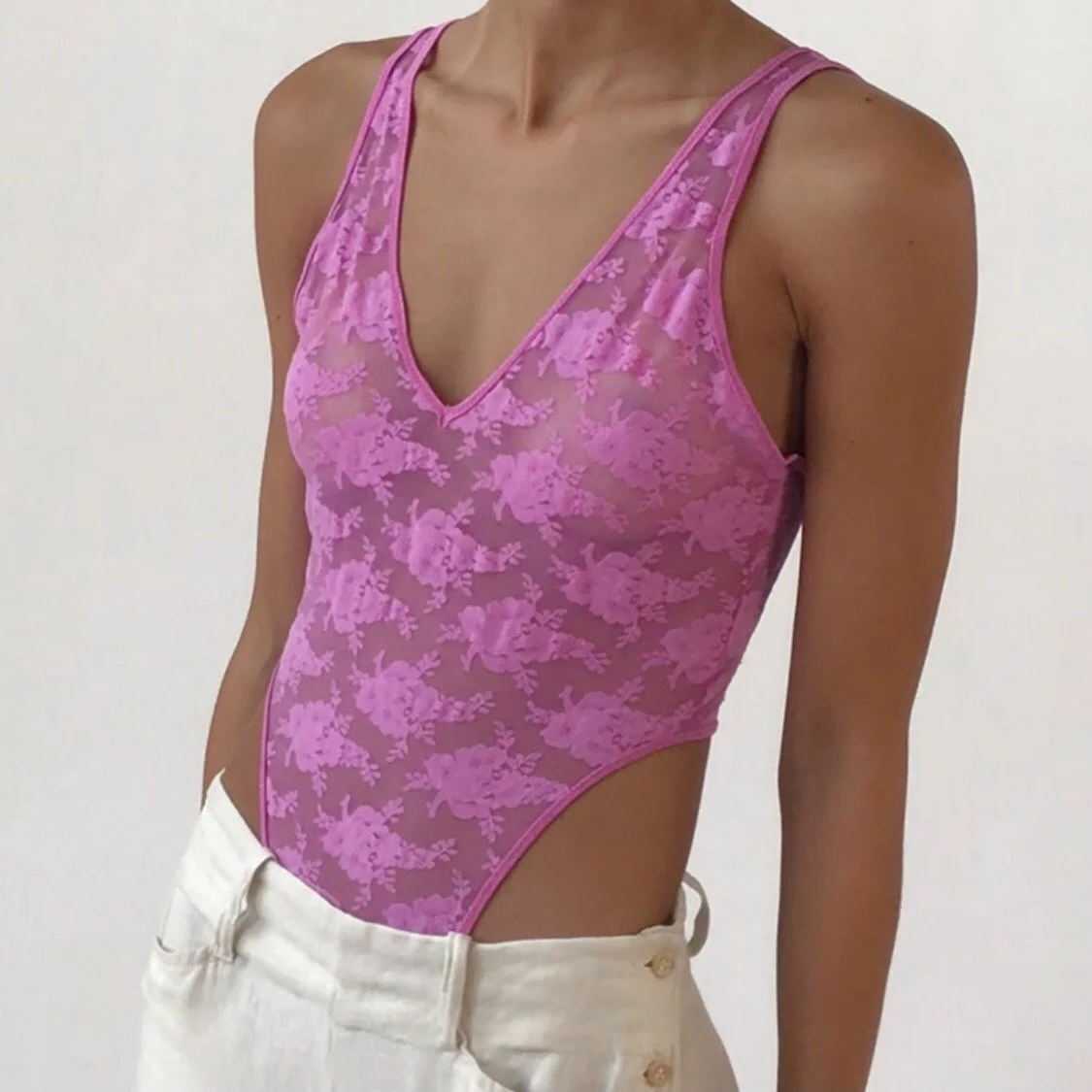 Vintage Christian Dior Lilac Floral Lace Bodysuit