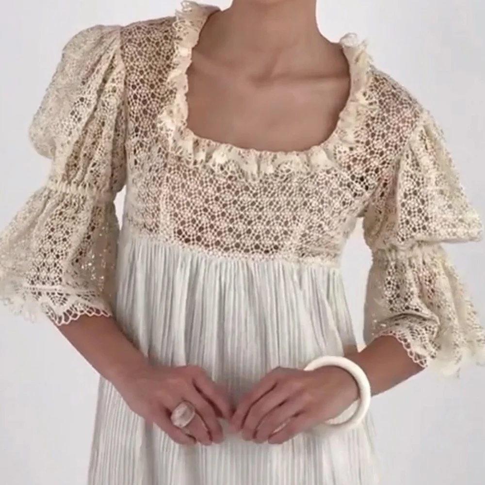 Vintage 70's Pintuck and Crochet Lace Puff Sleeve Dress  Esmes Drawer Too