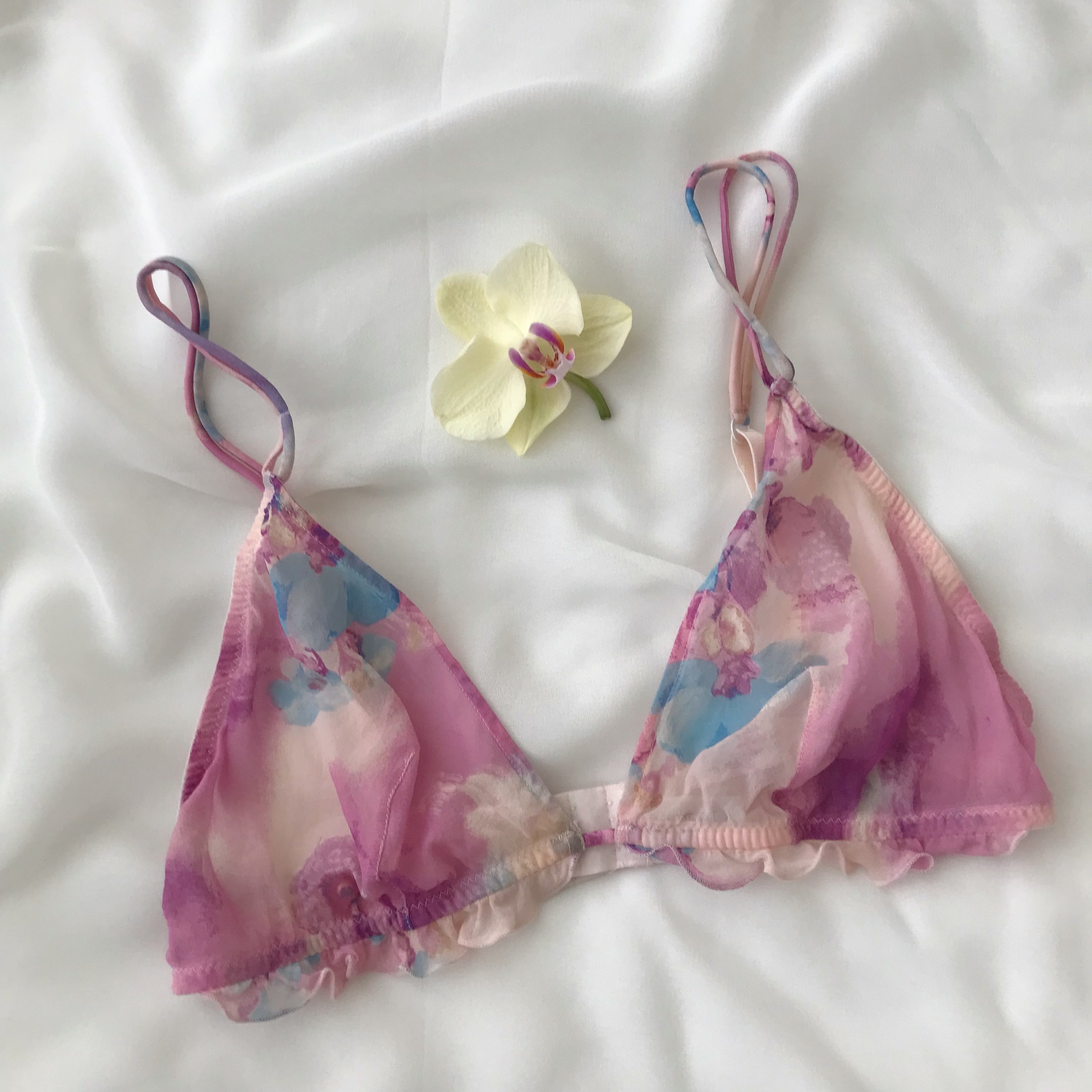 La Perla Floral Watercolor Silk Crepe Triangle Bra Top