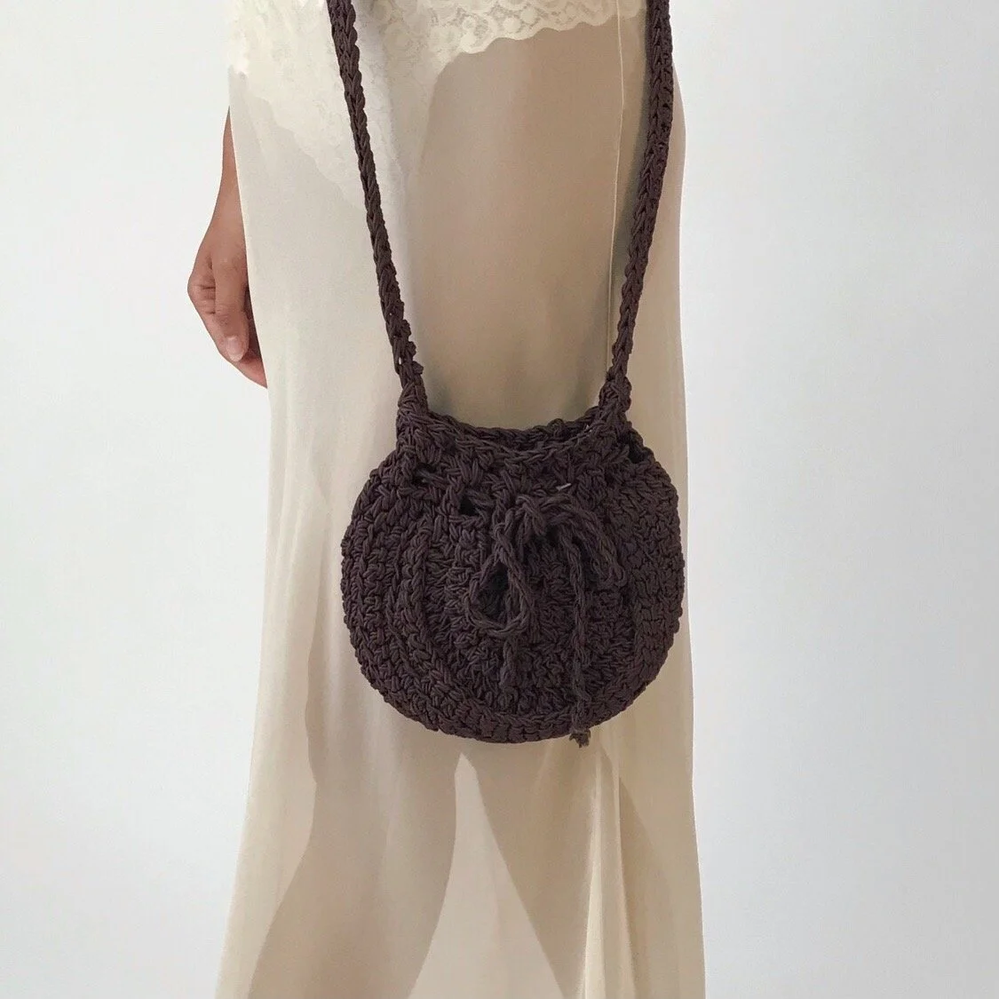 Vintage CARRIE FORBES Dark Chocolate Crochet Shoulder Purse