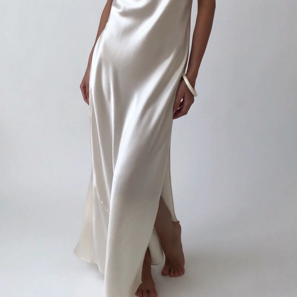 cream satin slip dress Satin Cup Detail Slip Dress