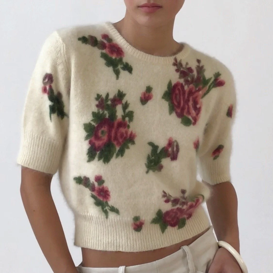Vintage Rose Garden Angora Lambswool Sweater Tee