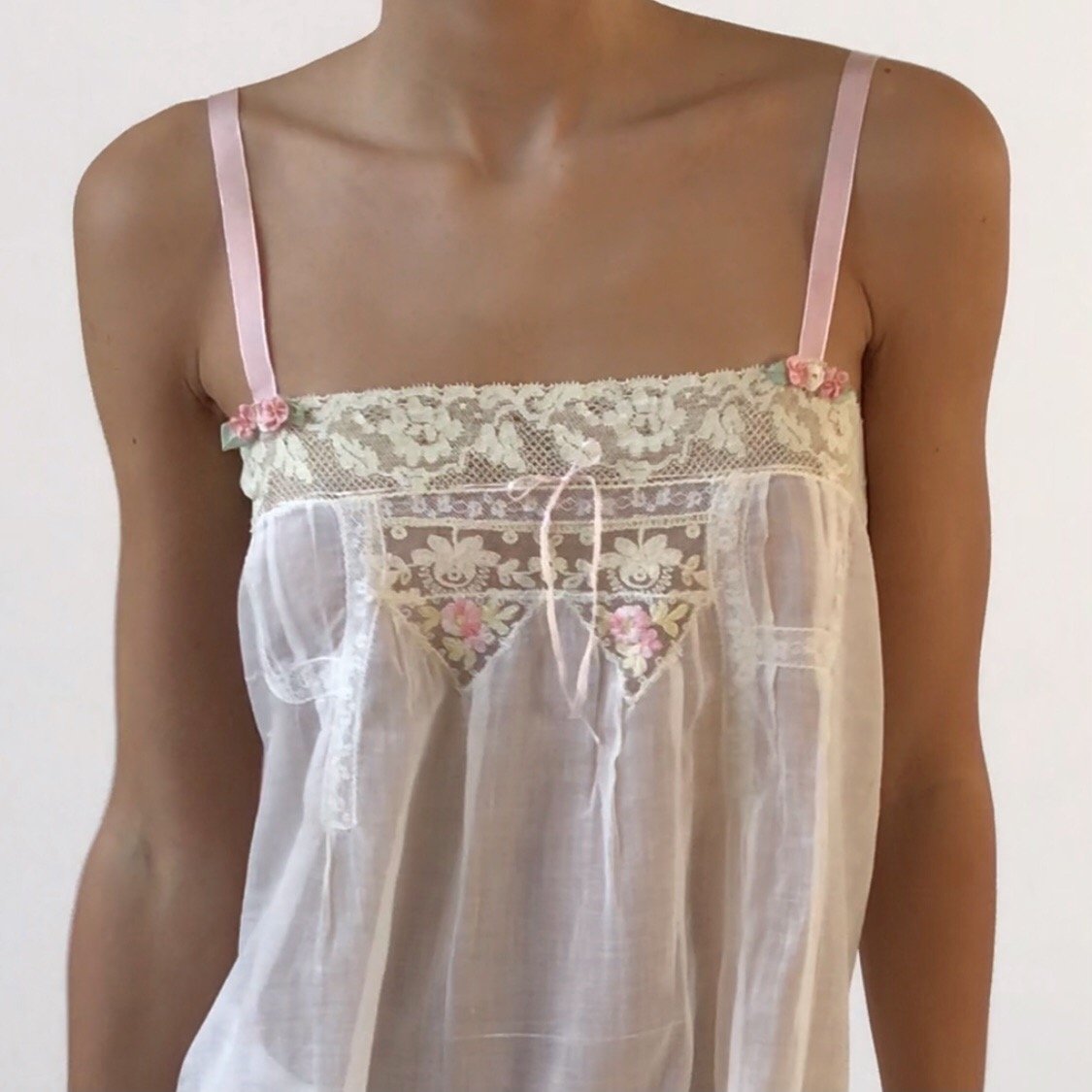 Vintage 1920's White Cotton Voile Lace Step-In Teddy