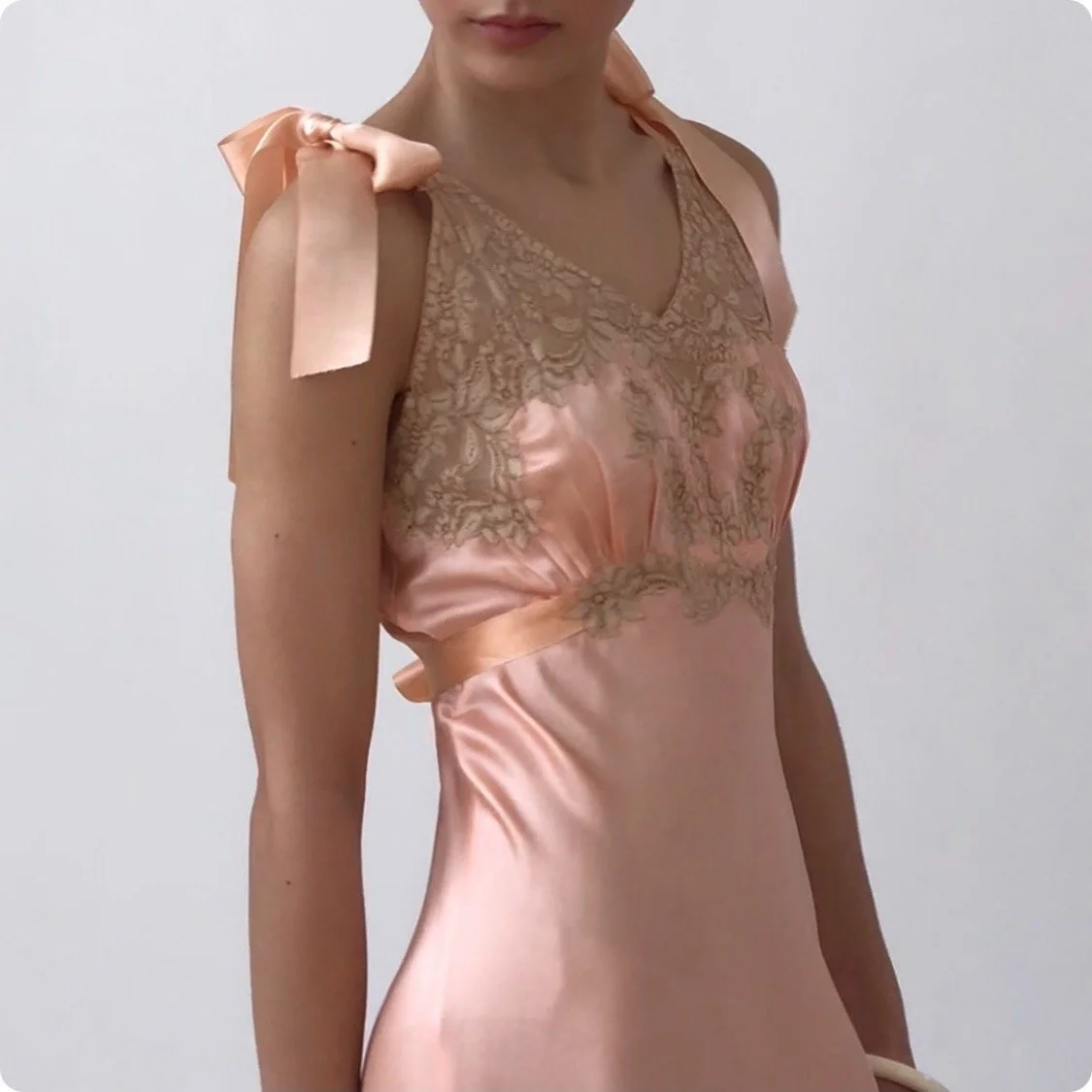 Vintage 1930's Peach Coral Silk Lace Lounge Dress