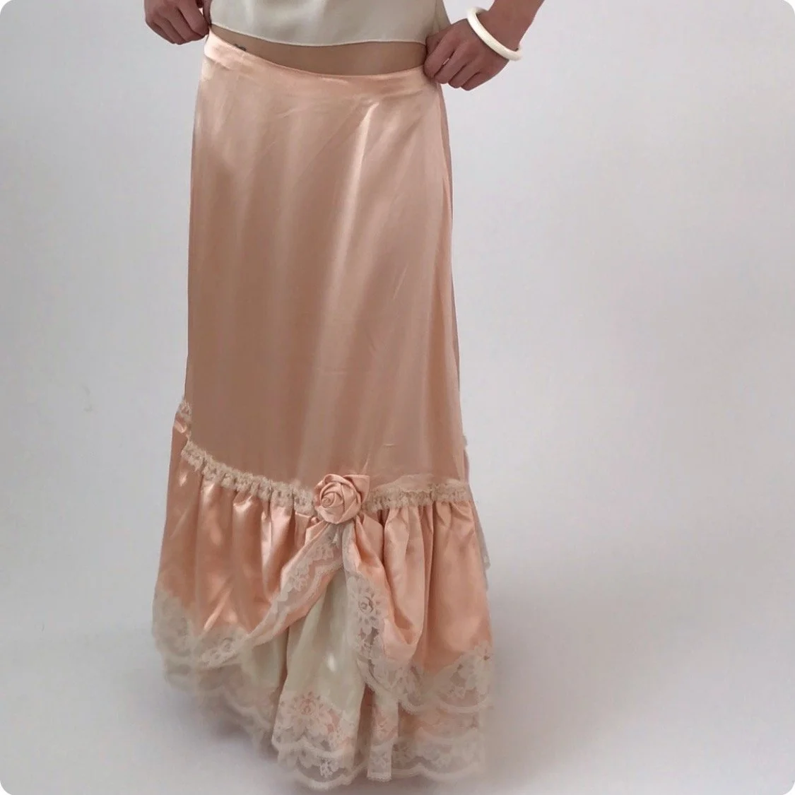 Vintage Peach Silk Charmeuse Flounce Skirt