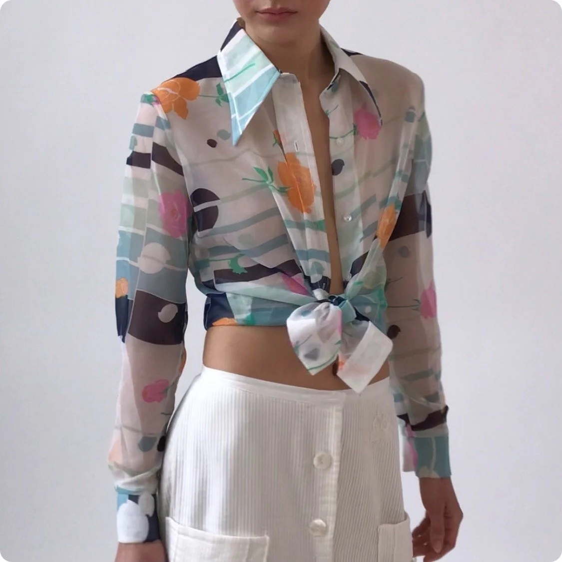 Vintage 1980's Sheer Floral and Orb Print Blouse